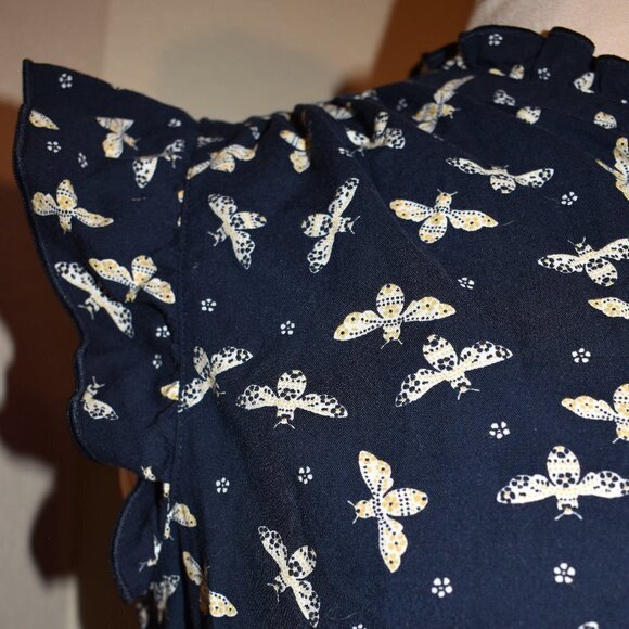 LOFT BEE NAVY RUFFLE TOP -M - Picture 5 of 7